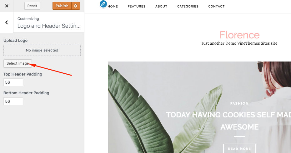 upload logo in wordpress theme florence