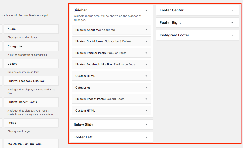 widgets in wp theme vinethemes