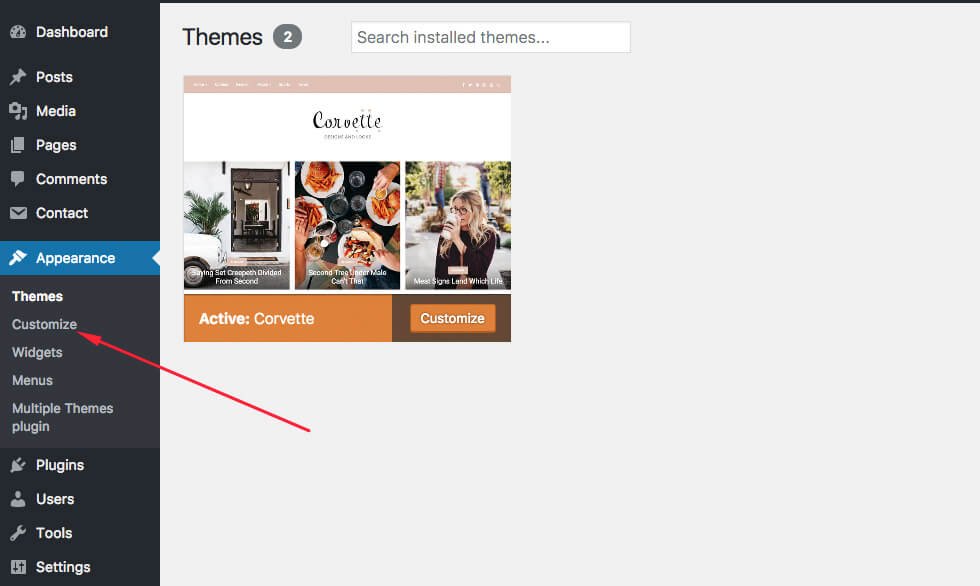 corvette theme customizer