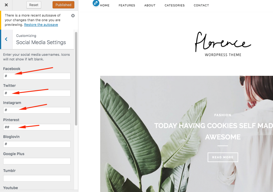 social media icons wp theme florence