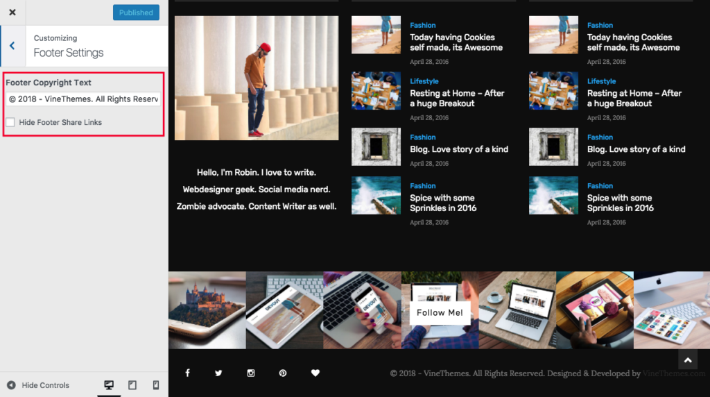 footer settings