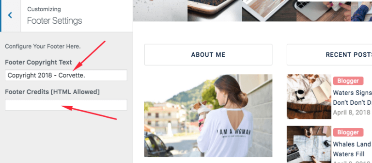 footer text corvette wp theme