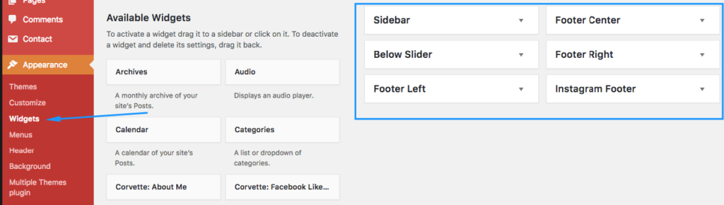 corvette wp theme widgets