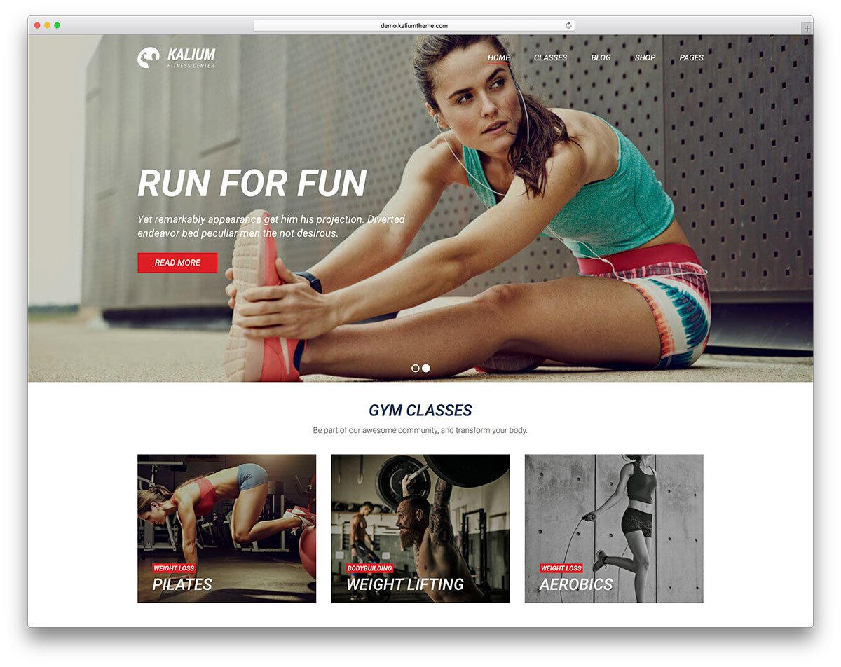 Kalium WordPress sports theme