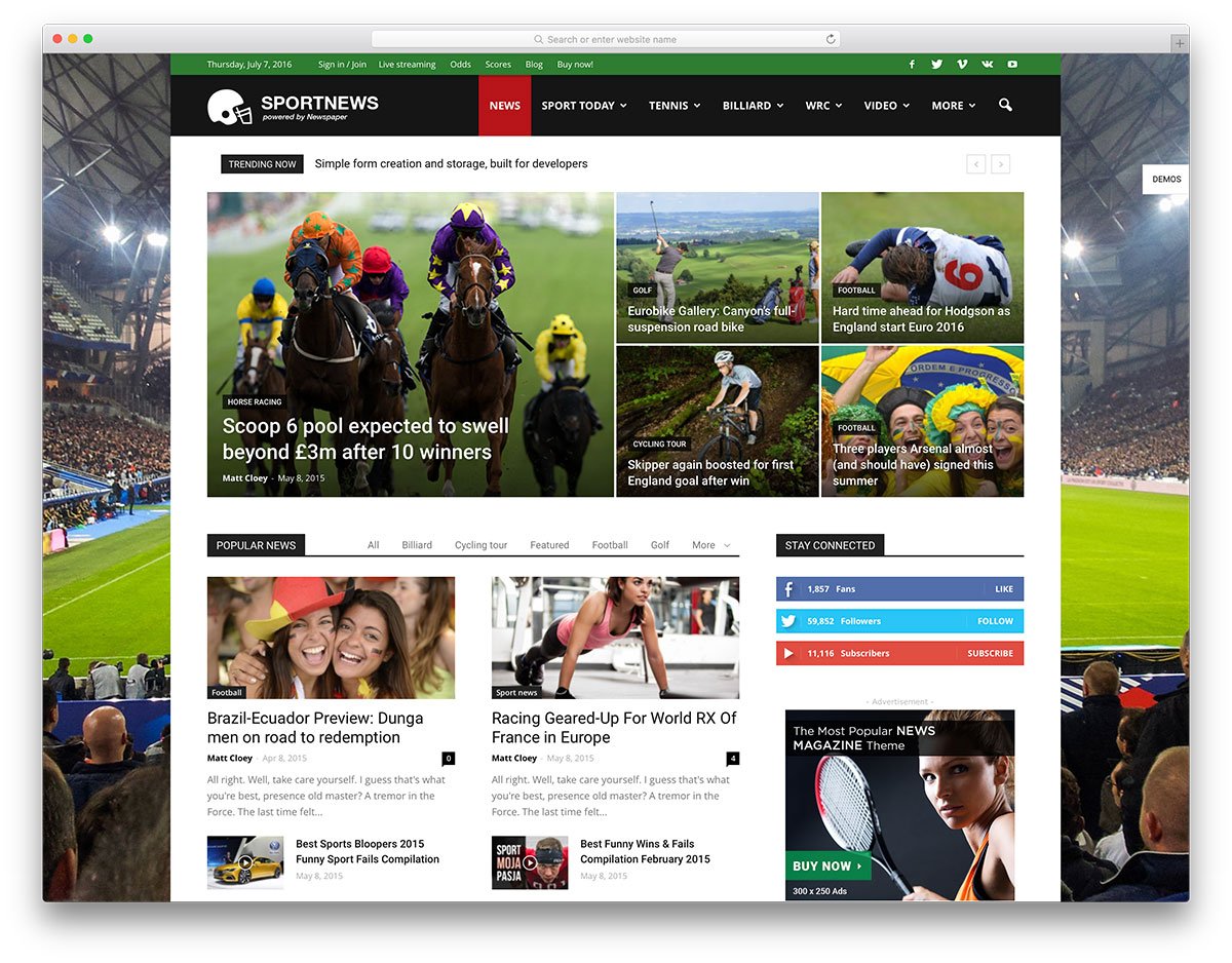 newspaper WordPress sports theme