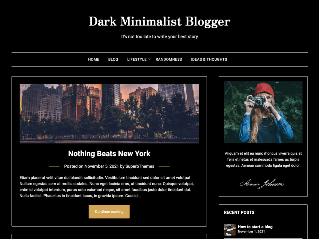 Dark Minimalist blogger wordpress theme