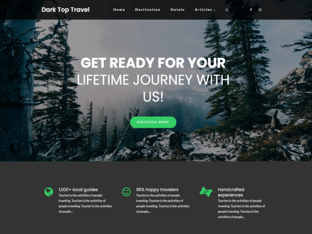 dark top travel wordpress theme