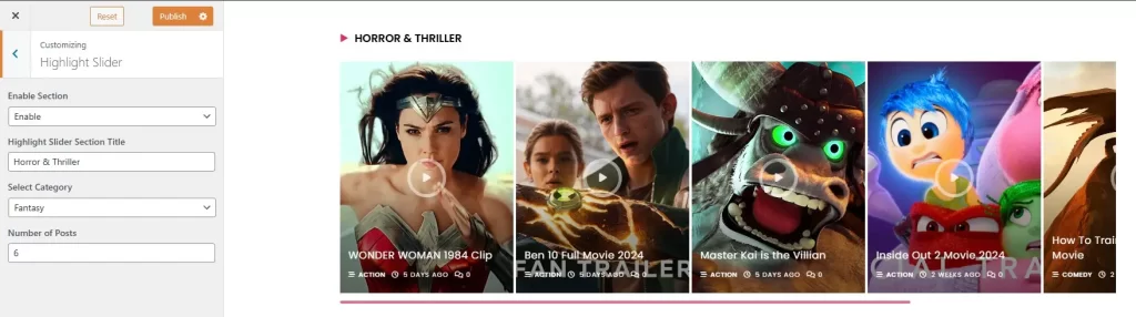 highlight slider